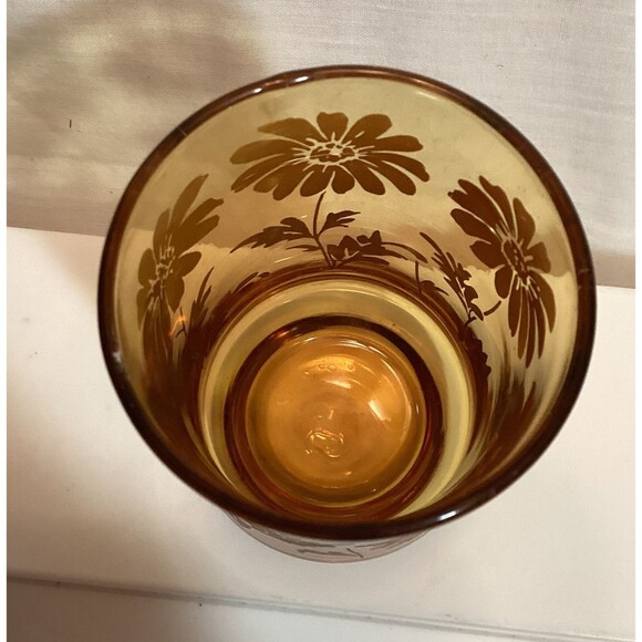 Libbey Brown/Amber Fade Daisy Small Juice Glasses Vintage Floral Pattern Retro - Picture 6 of 13